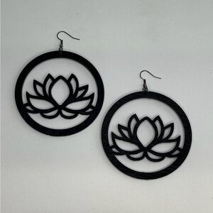 Custom Designed Black Lotus Hoop Earrings